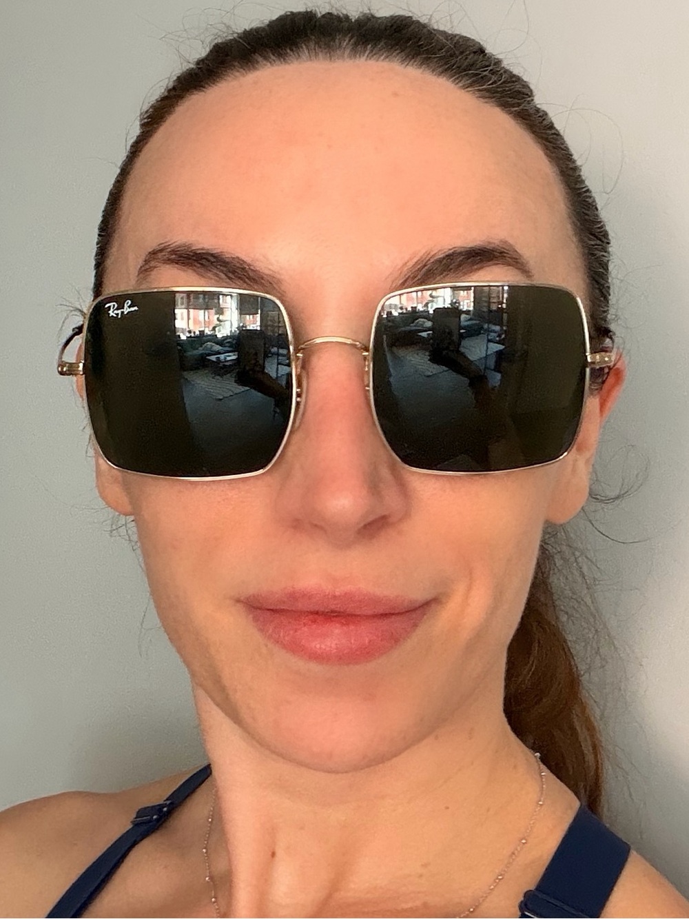 Ray-Ban Stylish Square Gold Frame Sunglasses with Dark Lenses - Picture 8 of 8